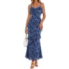 MEROKEETY Summer Floral Wedding Guest Maxi Dress Women 2026 Vacation Formal Bodycon Spaghetti Strap Cocktail Party Long Dress(Dustyblue)