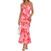 MEROKEETY Summer Floral Wedding Guest Maxi Dress Women 2026 Vacation Formal Bodycon Spaghetti Strap Cocktail Party Long Dress(Pink)