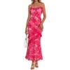 MEROKEETY Summer Floral Wedding Guest Maxi Dress Women 2026 Vacation Formal Bodycon Spaghetti Strap Cocktail Party Long Dress(Rose)