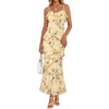MEROKEETY Summer Floral Wedding Guest Maxi Dress Women 2026 Vacation Formal Bodycon Spaghetti Strap Cocktail Party Long Dress(Yellow)