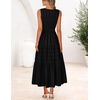 MEROKEETY Womens Summer Casual Midi Maxi Dress 2026 Beach Vacation Sleeveless Boho V Neck Cotton Modest Long Dresses Pockets(Black)