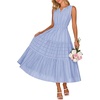 MEROKEETY Womens Summer Casual Midi Maxi Dress 2026 Beach Vacation Sleeveless Boho V Neck Cotton Modest Long Dresses Pockets(Blue)