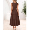 MEROKEETY Womens Summer Casual Midi Maxi Dress 2026 Beach Vacation Sleeveless Boho V Neck Cotton Modest Long Dresses Pockets(Coffee)