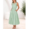 MEROKEETY Womens Summer Casual Midi Maxi Dress 2026 Beach Vacation Sleeveless Boho V Neck Cotton Modest Long Dresses Pockets(Greengingham)