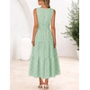 MEROKEETY Womens Summer Casual Midi Maxi Dress 2026 Beach Vacation Sleeveless Boho V Neck Cotton Modest Long Dresses Pockets(Greengingham)