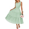 MEROKEETY Womens Summer Casual Midi Maxi Dress 2026 Beach Vacation Sleeveless Boho V Neck Cotton Modest Long Dresses Pockets(Greengingham)