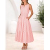 MEROKEETY Womens Summer Casual Midi Maxi Dress 2026 Beach Vacation Sleeveless Boho V Neck Cotton Modest Long Dresses Pockets(Pinkgingham)
