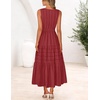 MEROKEETY Womens Summer Casual Midi Maxi Dress 2026 Beach Vacation Sleeveless Boho V Neck Cotton Modest Long Dresses Pockets(Red)