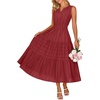 MEROKEETY Womens Summer Casual Midi Maxi Dress 2026 Beach Vacation Sleeveless Boho V Neck Cotton Modest Long Dresses Pockets(Red)