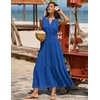 MEROKEETY Womens Summer Casual Midi Maxi Dress 2026 Beach Vacation Sleeveless Boho V Neck Cotton Modest Long Dresses Pockets(Royalblue)