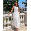 MEROKEETY Womens Summer Casual Midi Maxi Dress 2026 Beach Vacation Sleeveless Boho V Neck Cotton Modest Long Dresses Pockets(White)