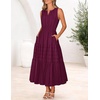 MEROKEETY Womens Summer Casual Midi Maxi Dress 2026 Beach Vacation Sleeveless Boho V Neck Cotton Modest Long Dresses Pockets(Wine)