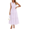 MEROKEETY Womens Summer Casual Midi Maxi Dress 2026 Beach Vacation Sleeveless Boho V Neck Cotton Modest Long Dresses Pockets(Lightpurple)