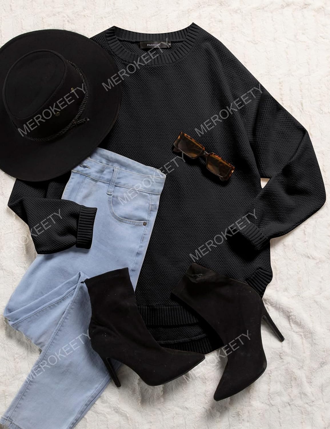 image:imageMEROKEETY Fall Long Sweaters for Women 2026 Trendy Long Sleeve Cute Knit Outfits Loose Fit Crewneck Work Casual PulloverBlack