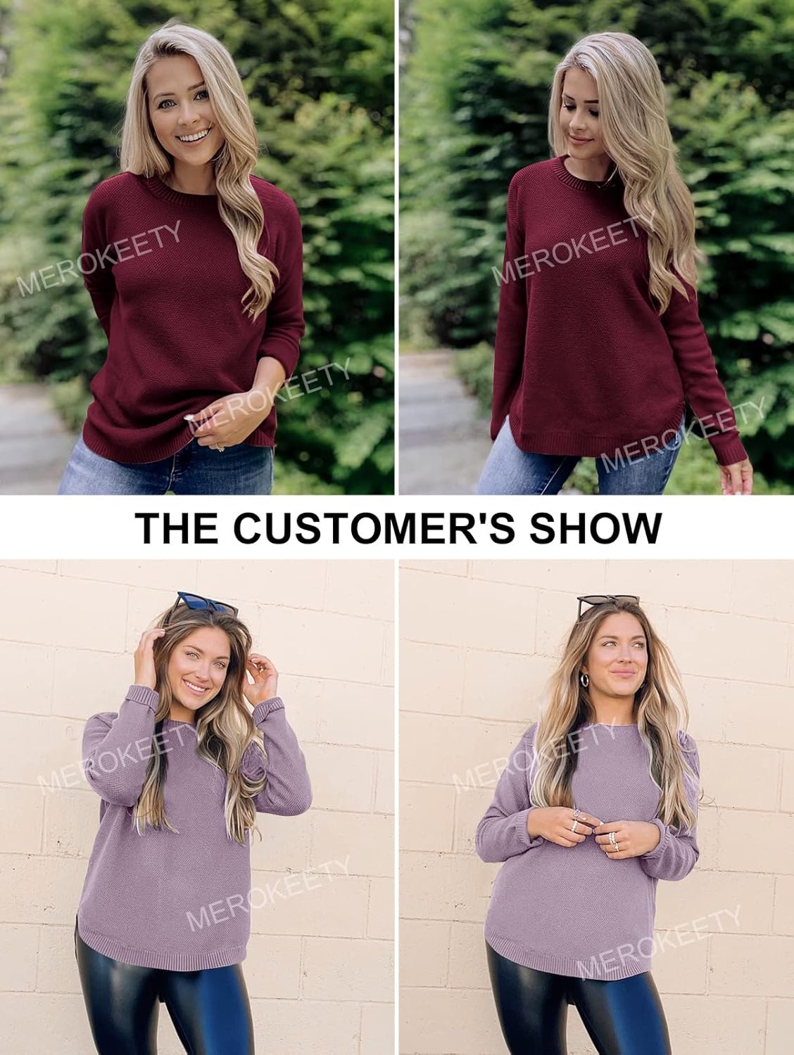 image:imageMEROKEETY Fall Long Sweaters for Women 2026 Trendy Long Sleeve Cute Knit Outfits Loose Fit Crewneck Work Casual PulloverBurgundy