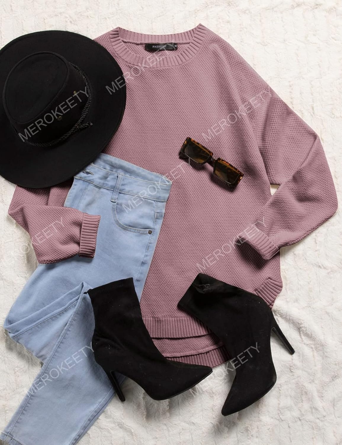 image:imageMEROKEETY Fall Long Sweaters for Women 2026 Trendy Long Sleeve Cute Knit Outfits Loose Fit Crewneck Work Casual PulloverDustypink