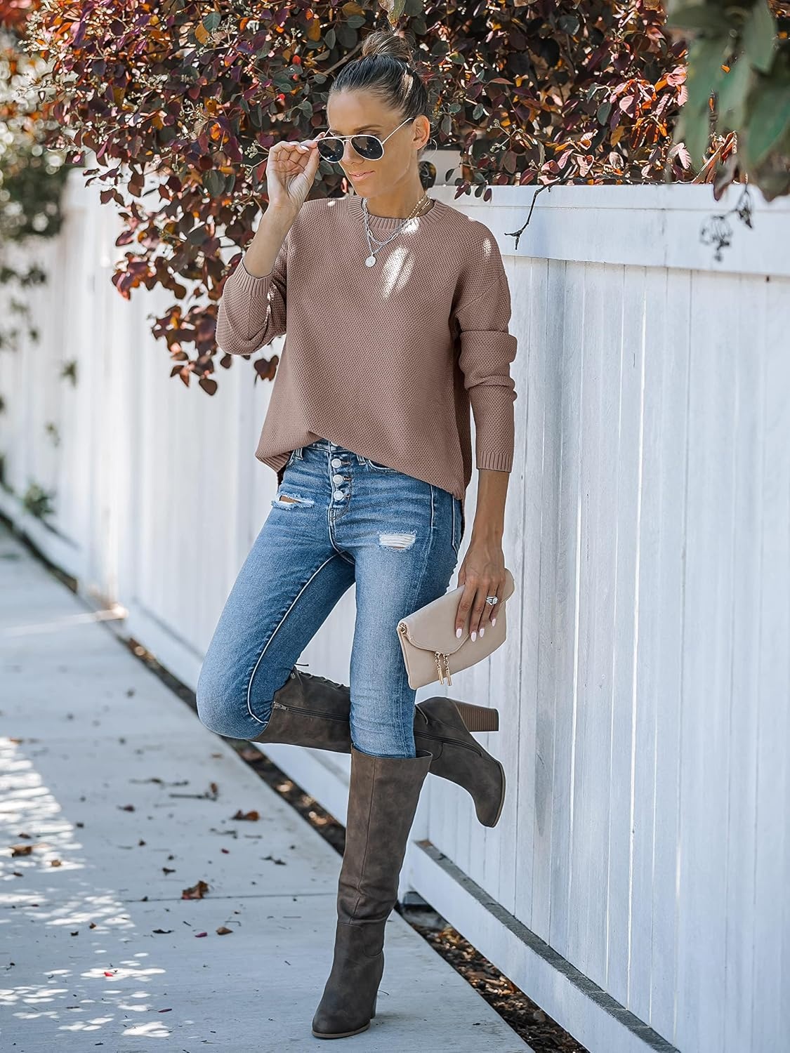 image:imageMEROKEETY Fall Long Sweaters for Women 2026 Trendy Long Sleeve Cute Knit Outfits Loose Fit Crewneck Work Casual PulloverEtherea