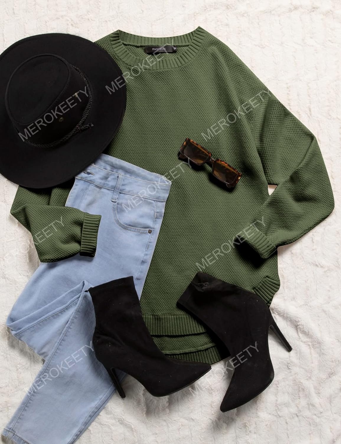 image:imageMEROKEETY Fall Long Sweaters for Women 2026 Trendy Long Sleeve Cute Knit Outfits Loose Fit Crewneck Work Casual PulloverGreen