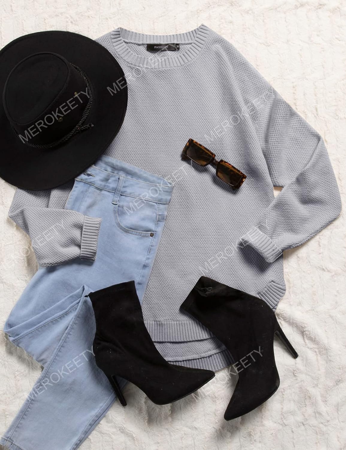image:imageMEROKEETY Fall Long Sweaters for Women 2026 Trendy Long Sleeve Cute Knit Outfits Loose Fit Crewneck Work Casual PulloverGrey
