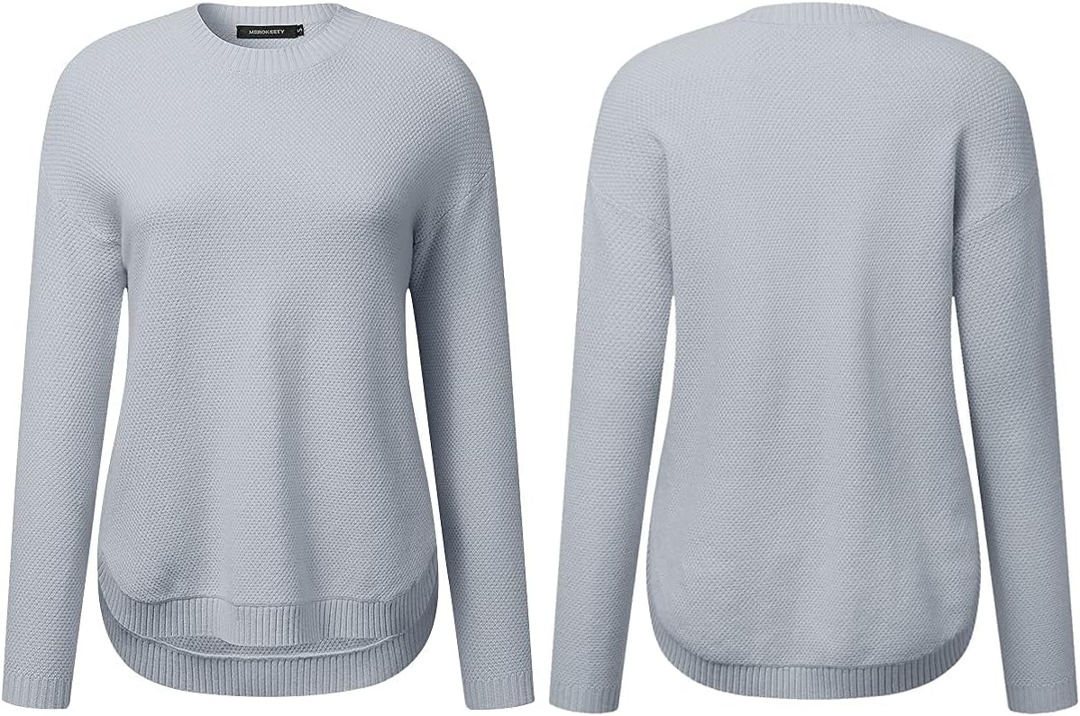 image:imageMEROKEETY Fall Long Sweaters for Women 2026 Trendy Long Sleeve Cute Knit Outfits Loose Fit Crewneck Work Casual PulloverGrey