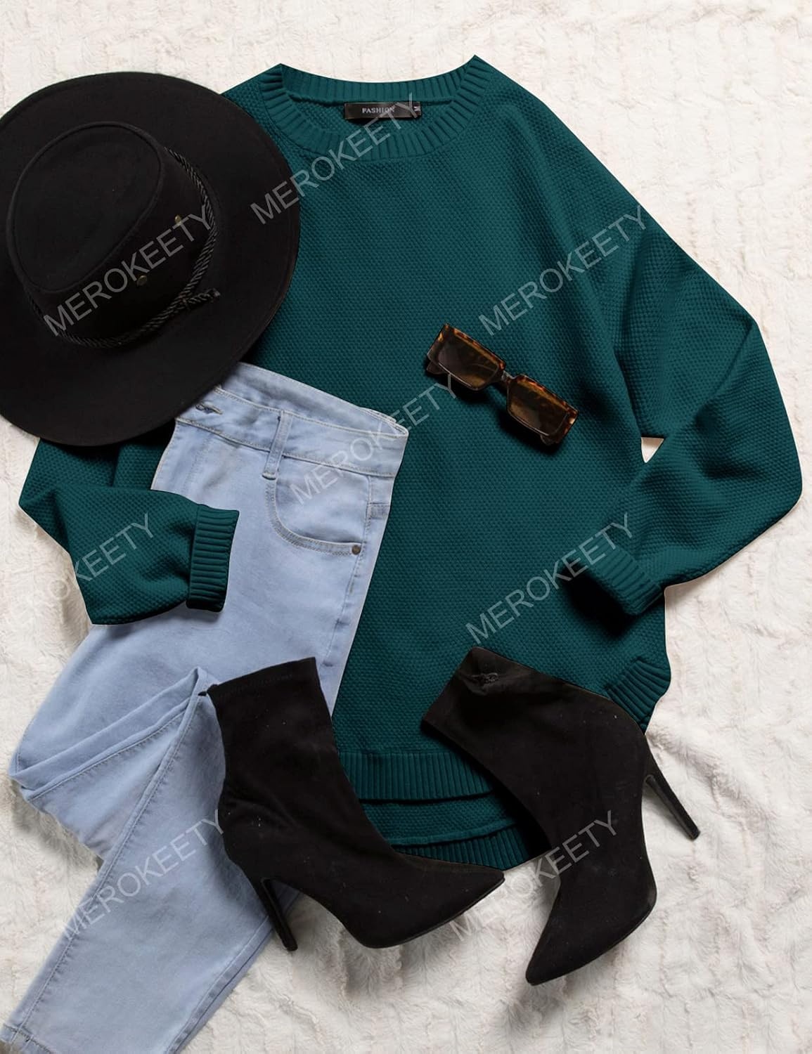 image:imageMEROKEETY Fall Long Sweaters for Women 2026 Trendy Long Sleeve Cute Knit Outfits Loose Fit Crewneck Work Casual PulloverTealgreen