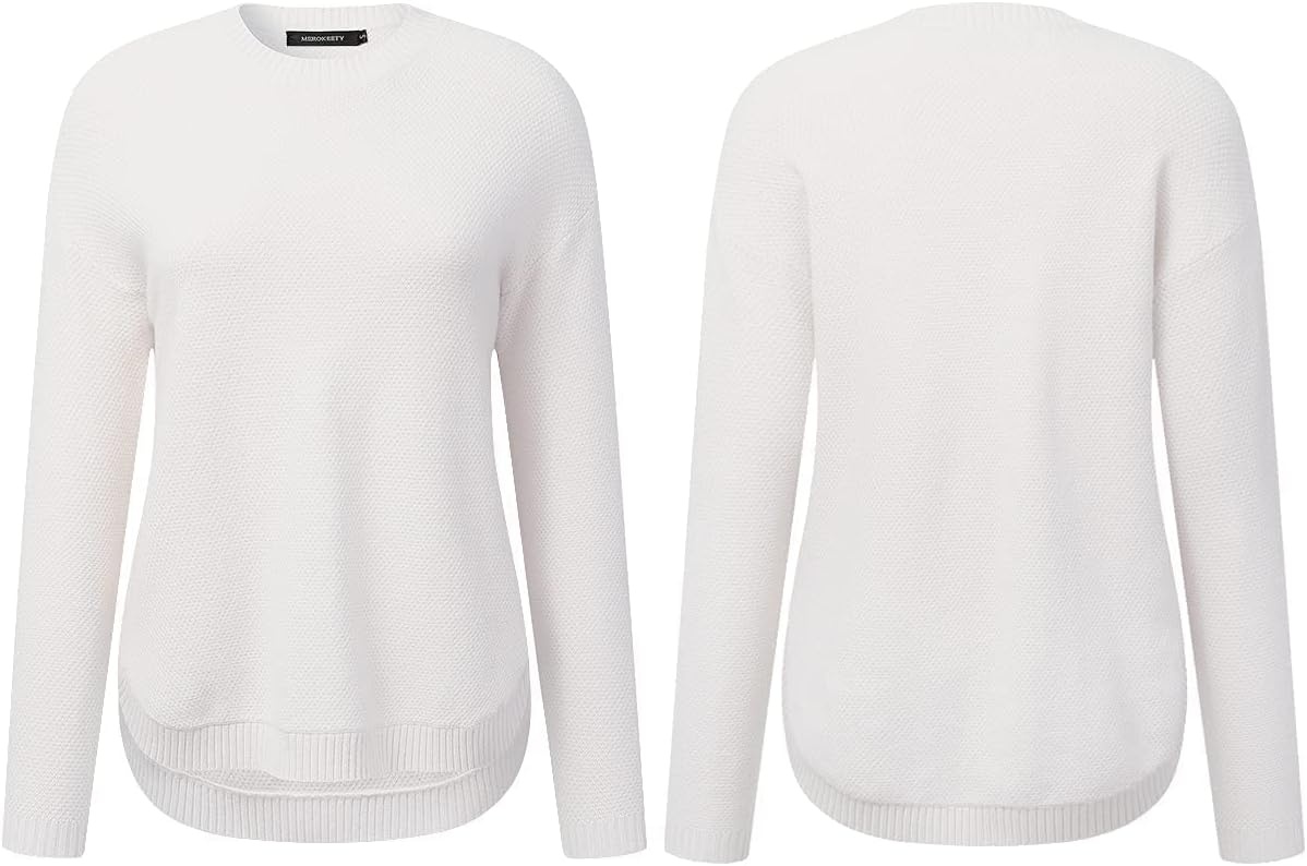 image:imageMEROKEETY Fall Long Sweaters for Women 2026 Trendy Long Sleeve Cute Knit Outfits Loose Fit Crewneck Work Casual PulloverWhite
