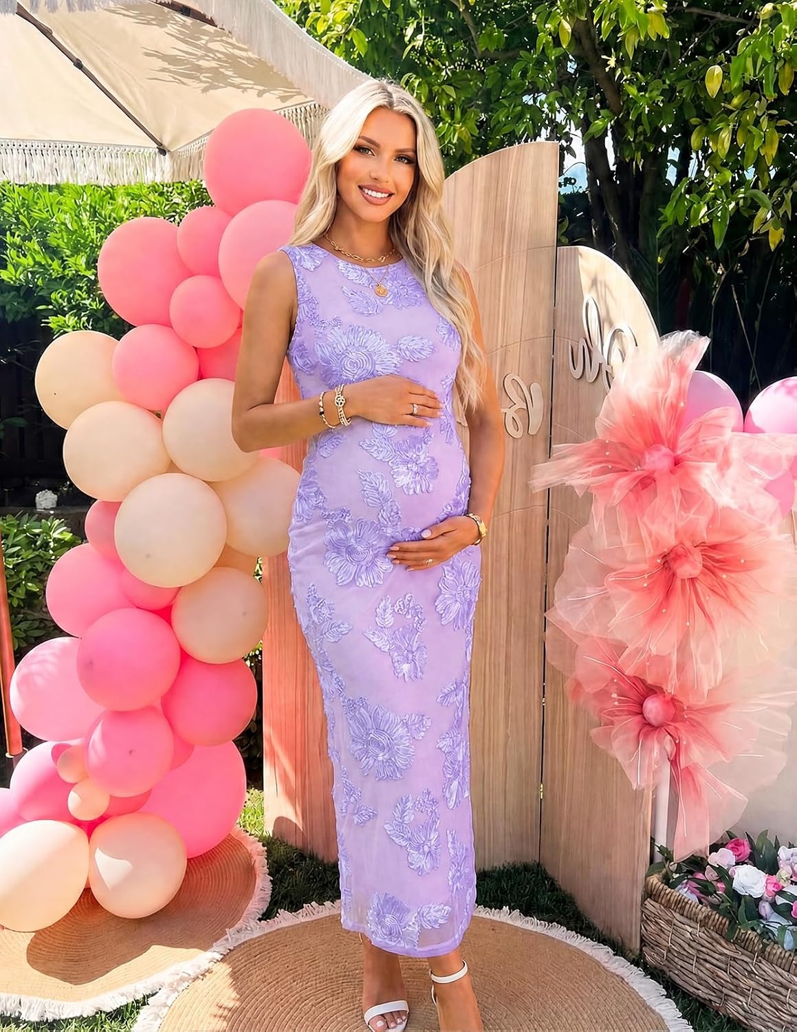 image:imageMEROKEETY Womens Summer Floral Bodycon Maxi Dress 2026 Slit Mesh Sleeveless Formal Wedding Guest Cocktail Party Long DressesPurple