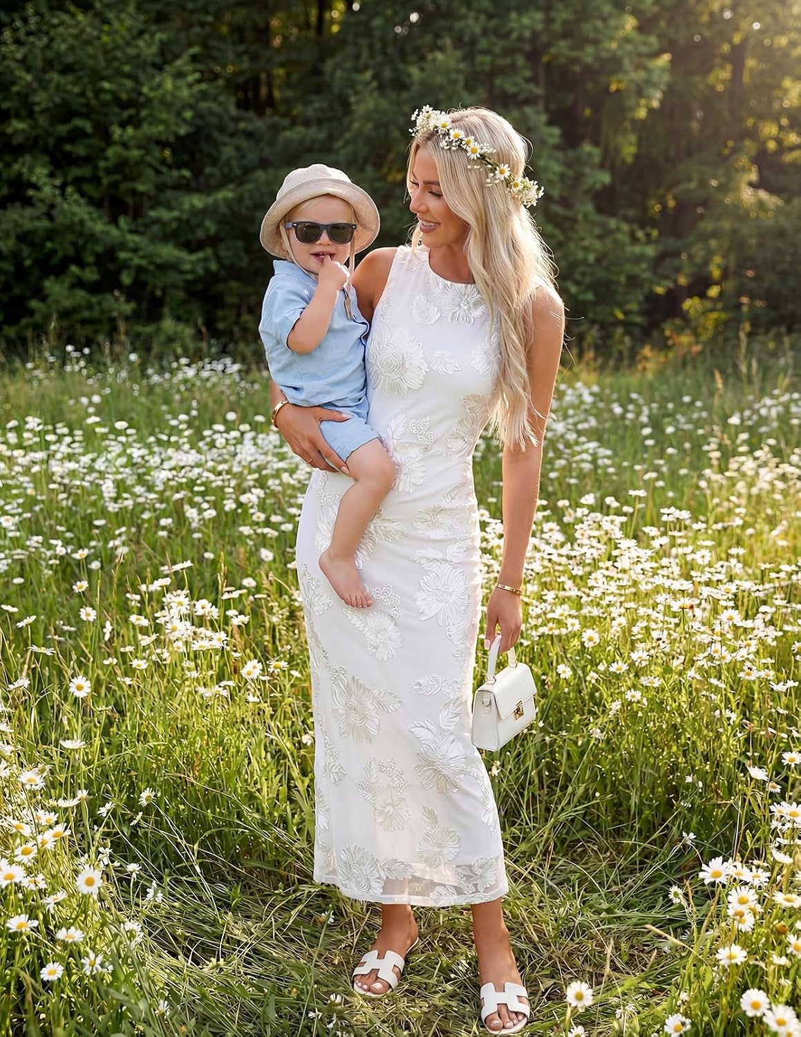 image:imageMEROKEETY Womens Summer Floral Bodycon Maxi Dress 2026 Slit Mesh Sleeveless Formal Wedding Guest Cocktail Party Long DressesWhite