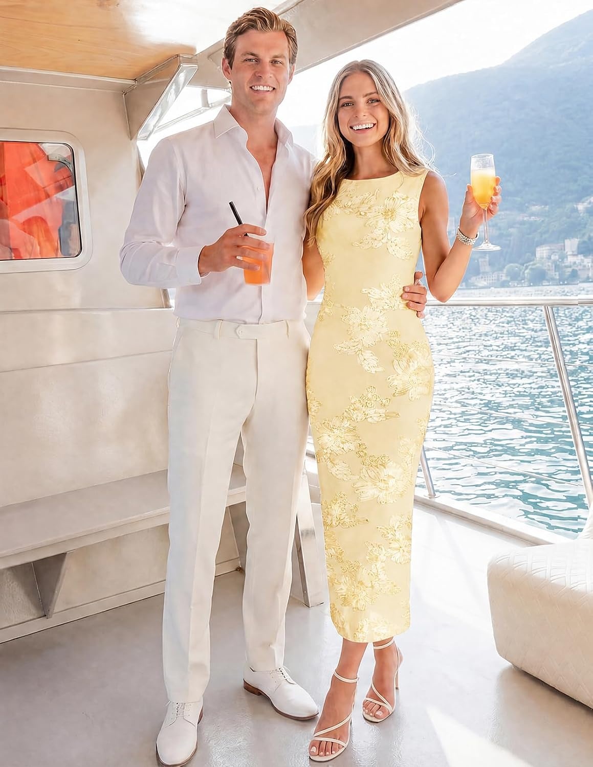image:imageMEROKEETY Womens Summer Floral Bodycon Maxi Dress 2026 Slit Mesh Sleeveless Formal Wedding Guest Cocktail Party Long DressesYellow