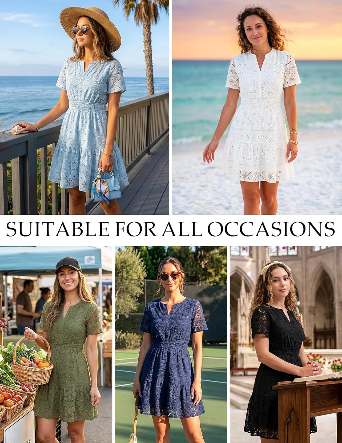 image:imageMEROKEETY Womens Summer Lace Boho Mini Dress 2026 Short Sleeve Floral Eyelet A Line Vacation Beach Short SundressWine