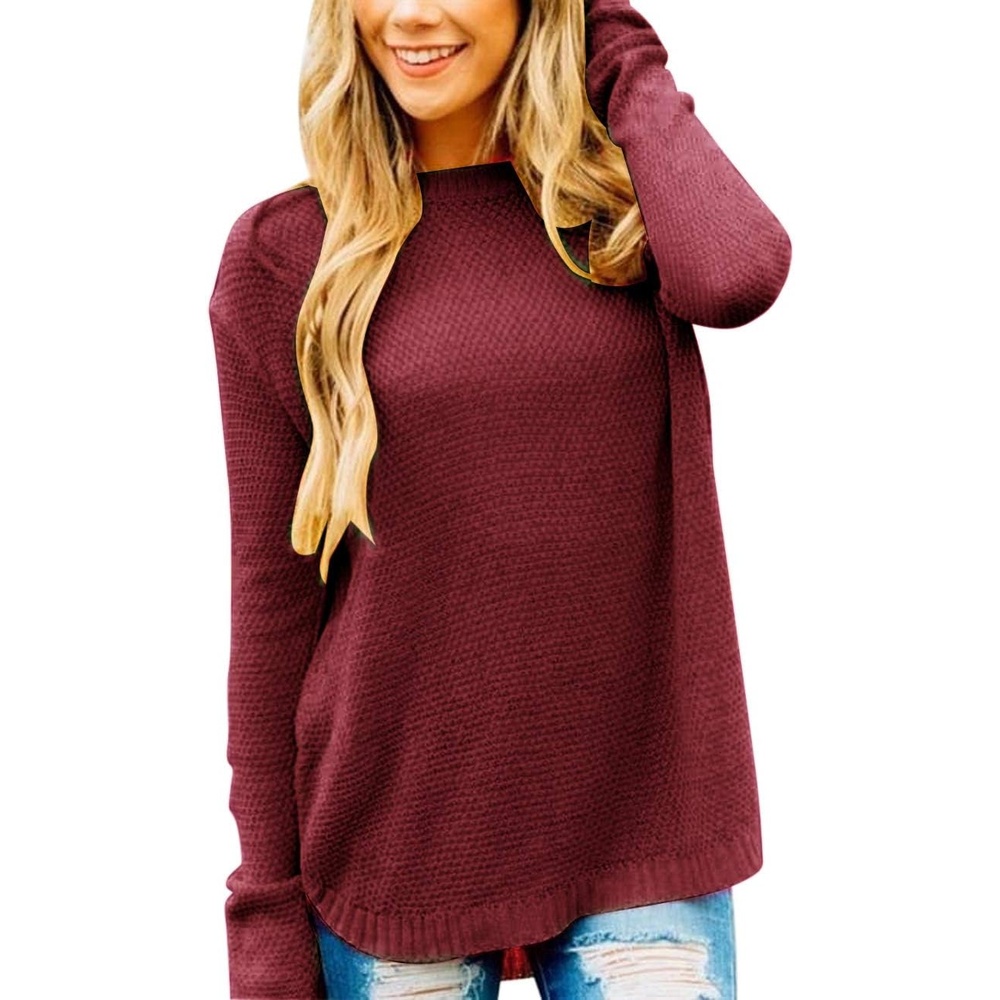 image:imageMEROKEETY Fall Long Sweaters for Women 2026 Trendy Long Sleeve Cute Knit Outfits Loose Fit Crewneck Work Casual PulloverBurgundy