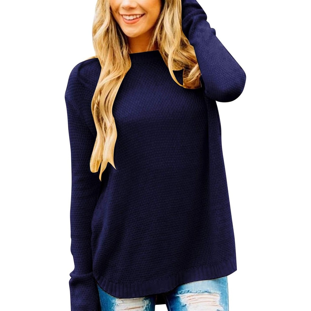 image:imageMEROKEETY Fall Long Sweaters for Women 2026 Trendy Long Sleeve Cute Knit Outfits Loose Fit Crewneck Work Casual PulloverNavy