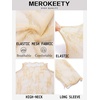 MEROKEETY Womens Mesh Sheer Lace Long Sleeve Tops 2026 See Through Mock Neck Shirt Fashion Blouses Date Night Outfit Clothes(Apricot)