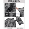 MEROKEETY Womens Mesh Sheer Lace Long Sleeve Tops 2026 See Through Mock Neck Shirt Fashion Blouses Date Night Outfit Clothes(Black)