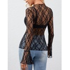 MEROKEETY Womens Mesh Sheer Lace Long Sleeve Tops 2026 See Through Mock Neck Shirt Fashion Blouses Date Night Outfit Clothes(Black2)