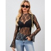 MEROKEETY Womens Mesh Sheer Lace Long Sleeve Tops 2026 See Through Mock Neck Shirt Fashion Blouses Date Night Outfit Clothes(Black2)