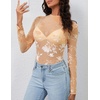 MEROKEETY Womens Mesh Sheer Lace Long Sleeve Tops 2026 See Through Mock Neck Shirt Fashion Blouses Date Night Outfit Clothes(Blushapricot)