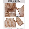 MEROKEETY Womens Mesh Sheer Lace Long Sleeve Tops 2026 See Through Mock Neck Shirt Fashion Blouses Date Night Outfit Clothes(Brown)