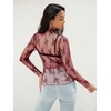MEROKEETY Womens Mesh Sheer Lace Long Sleeve Tops 2026 See Through Mock Neck Shirt Fashion Blouses Date Night Outfit Clothes(Burgundy)
