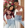 MEROKEETY Womens Mesh Sheer Lace Long Sleeve Tops 2026 See Through Mock Neck Shirt Fashion Blouses Date Night Outfit Clothes(Burgundy)