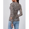 MEROKEETY Womens Mesh Sheer Lace Long Sleeve Tops 2026 See Through Mock Neck Shirt Fashion Blouses Date Night Outfit Clothes(Leopard)