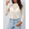 MEROKEETY Womens Mesh Sheer Lace Long Sleeve Tops 2026 See Through Mock Neck Shirt Fashion Blouses Date Night Outfit Clothes(Leopardwhite)