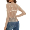 MEROKEETY Womens Mesh Sheer Lace Long Sleeve Tops 2026 See Through Mock Neck Shirt Fashion Blouses Date Night Outfit Clothes(Lightkhaki)