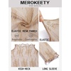 MEROKEETY Womens Mesh Sheer Lace Long Sleeve Tops 2026 See Through Mock Neck Shirt Fashion Blouses Date Night Outfit Clothes(Lightkhaki)