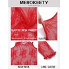 MEROKEETY Womens Mesh Sheer Lace Long Sleeve Tops 2026 See Through Mock Neck Shirt Fashion Blouses Date Night Outfit Clothes(Red)