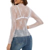 MEROKEETY Womens Mesh Sheer Lace Long Sleeve Tops 2026 See Through Mock Neck Shirt Fashion Blouses Date Night Outfit Clothes(White)