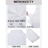MEROKEETY Womens Mesh Sheer Lace Long Sleeve Tops 2026 See Through Mock Neck Shirt Fashion Blouses Date Night Outfit Clothes(White)