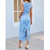 MEROKEETY Women’s Summer Floral Bodycon Maxi Dress 2026 Slit Mesh Sleeveless Formal Wedding Guest Cocktail Party Long Dresses(Blue)