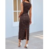 MEROKEETY Women’s Summer Floral Bodycon Maxi Dress 2026 Slit Mesh Sleeveless Formal Wedding Guest Cocktail Party Long Dresses(Coffee)