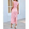 MEROKEETY Women’s Summer Floral Bodycon Maxi Dress 2026 Slit Mesh Sleeveless Formal Wedding Guest Cocktail Party Long Dresses(Pink)